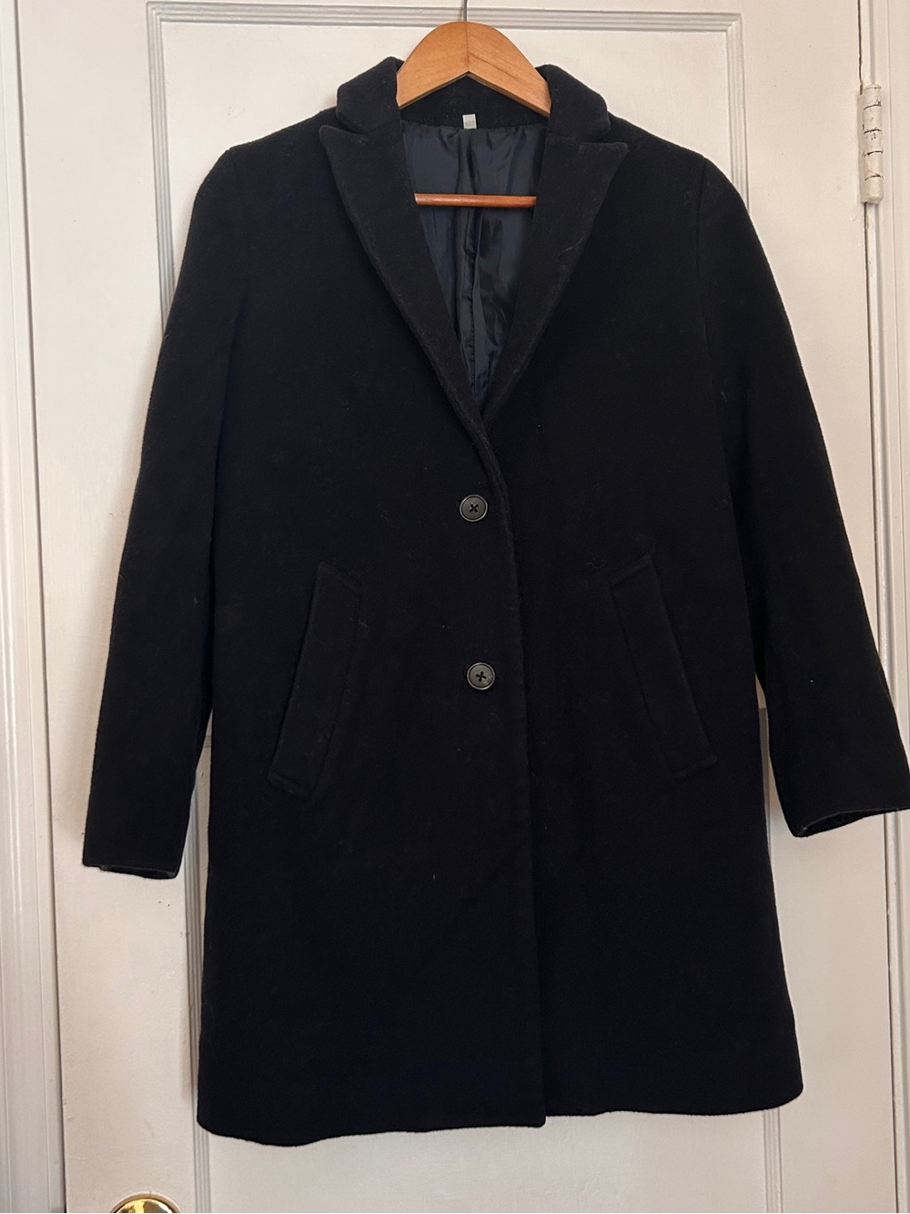Muji Black Wool-Blend Single-Breasted Pea Coat